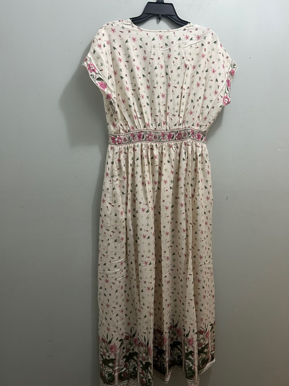 Max Studio Cream Maxi Dress with Pink Floral Trim - Picture 3 of 7